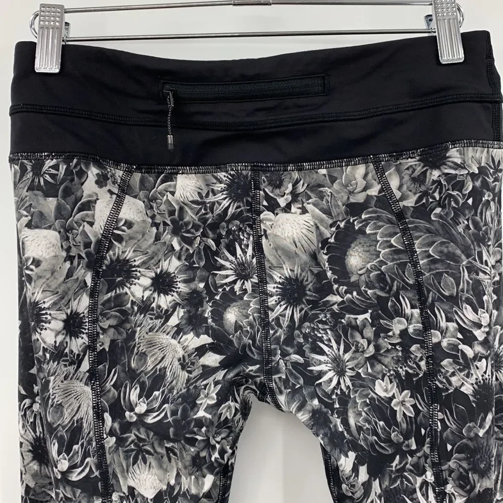 Lululemon Run Inspire II Flowabunga Luxtreme Crops Black &‎ White Floral Sz 4